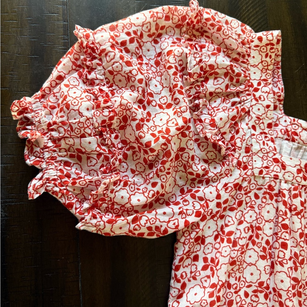 Red & White Floral‎ Square Neck Puff Sleeve Cotton Dress size Small - Picture 10 of 10